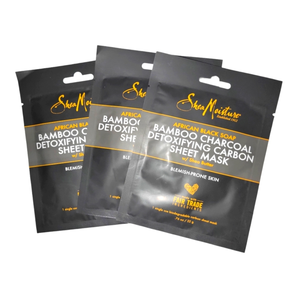 Shea Moisture Bamboo Charcoal Detoxifying Carbon Sheet Mask 3 - 1 COUNT PACKS